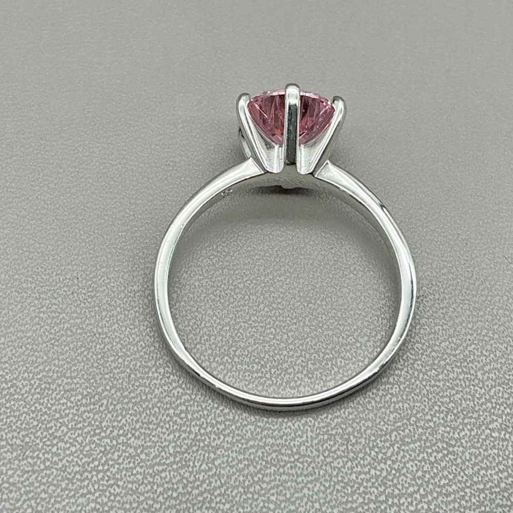 Danbury Mint Ring Pink Heart Crystal Solitaire Silver Tone Ring Size 8